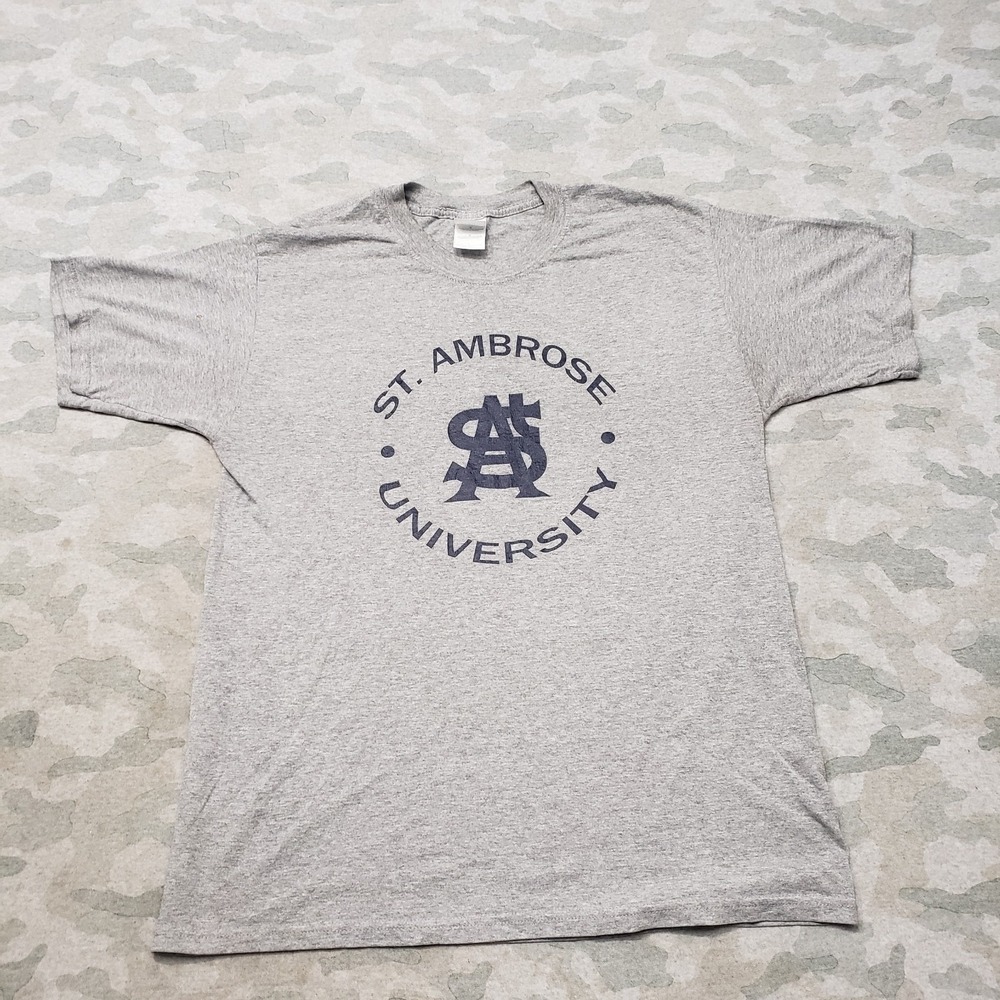 VTG St. Ambrose University Shirt Mens Large Gray Y2k Gildan